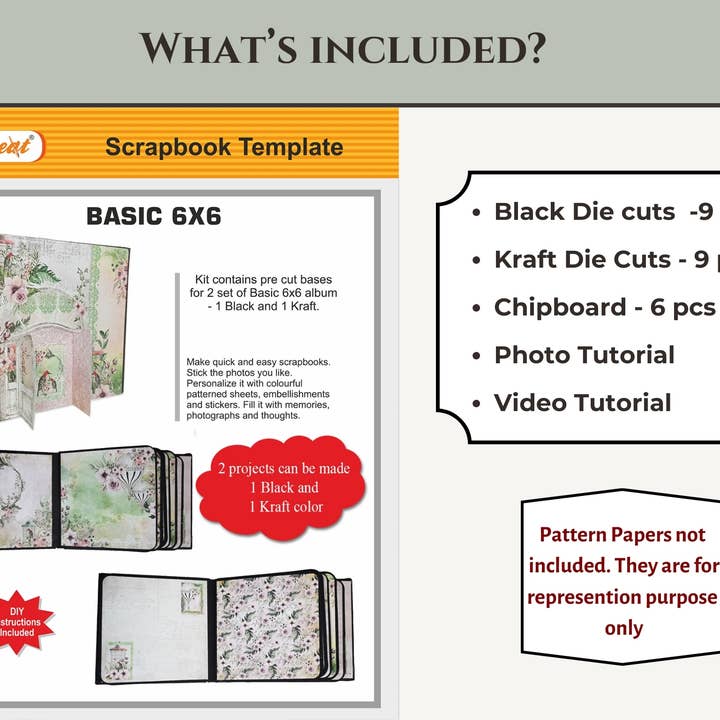 CrafTreat – Großhandel Scrapbook – CrafTreat Basic Sammelalbum zum Selbermachen, 6 x 6, 2 Stück, Schwarz und Kraftpapier1