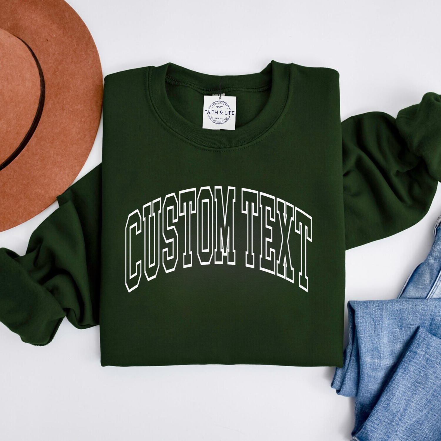 Faith & Life Christian Brands - Wholesale Graphic Sweatshirt - Women's - Custom Shop Name Varsity Letter Local Spirit Sweatshirt12