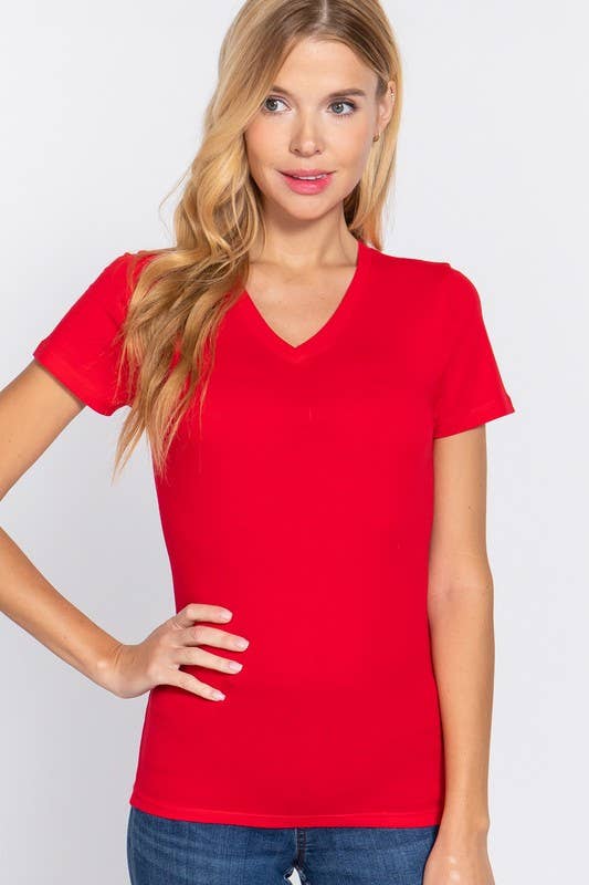 Active Basic | Active USA - Wholesale T-Shirt - Women's - Short Sleeve Cotton Jersey V-neck Top 29