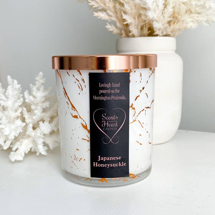 Scents From The Heart Candles - Wholesale Novelty Candle - Japanese Honeysuckle Rose Gold Marble Candle 300g