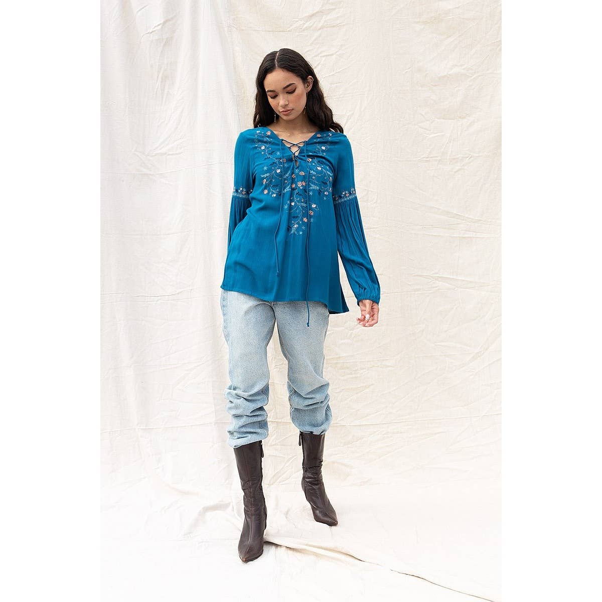 Naked Zebra Rack – wholesale Blouse – Women’s – Embroidered Lace Up Long Sleeve Blouse12