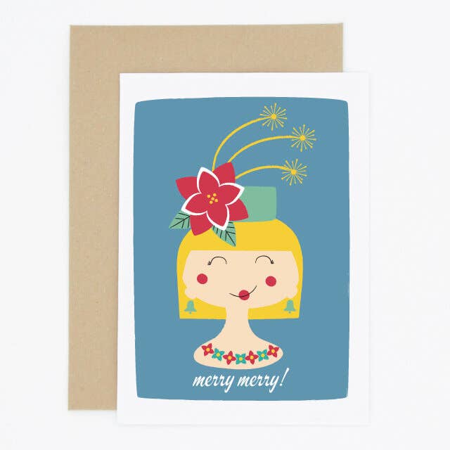 Tarjeta de Navidad Retro Girl Poinsettia para venta al por mayor de Madame Annie et Fils