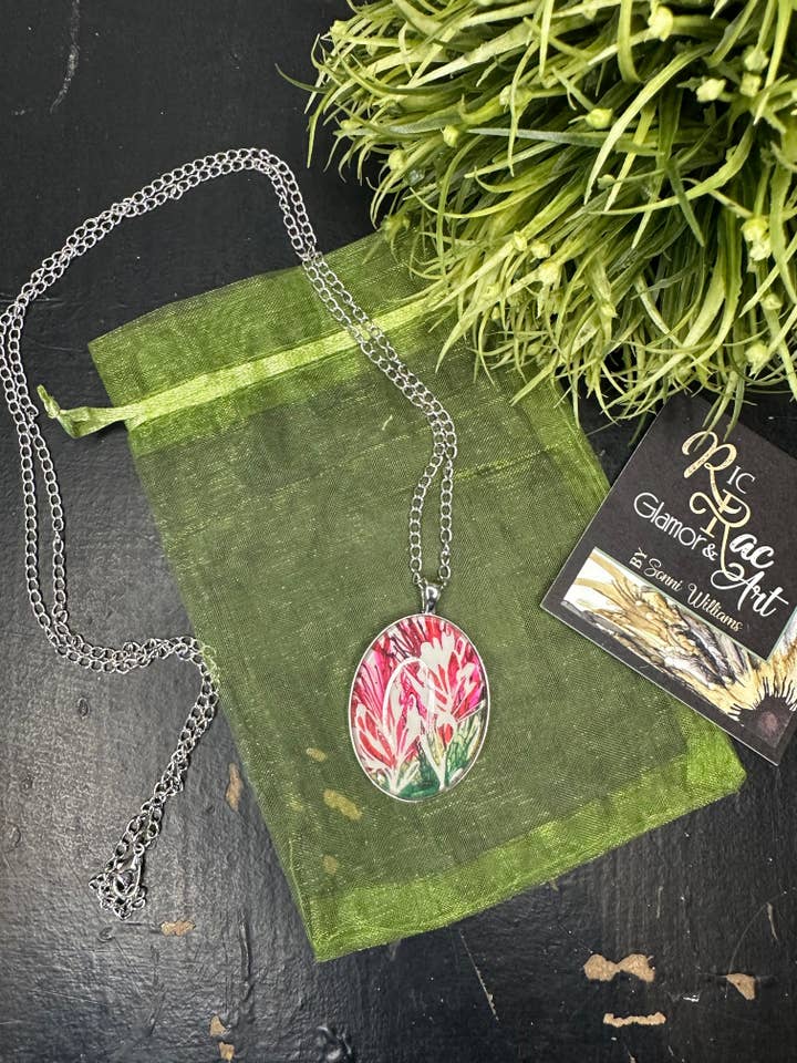 Original Art Indian Paintbrush Jewelry: Silver metal~ Red Indian Paintbrush Necklace for wholesale by Red Shed Redos Artistry