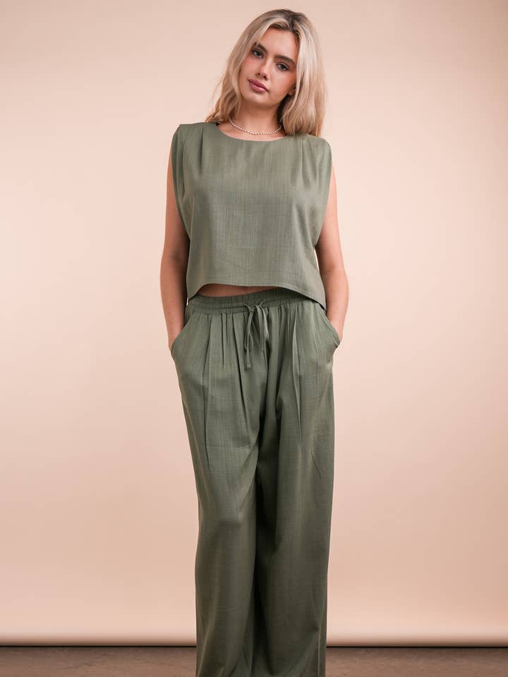VERY J - Wholesale Top & Pant Set (NOT Loungewear) - Women's - NT12090SET-Solid Woven Top & Pants Set