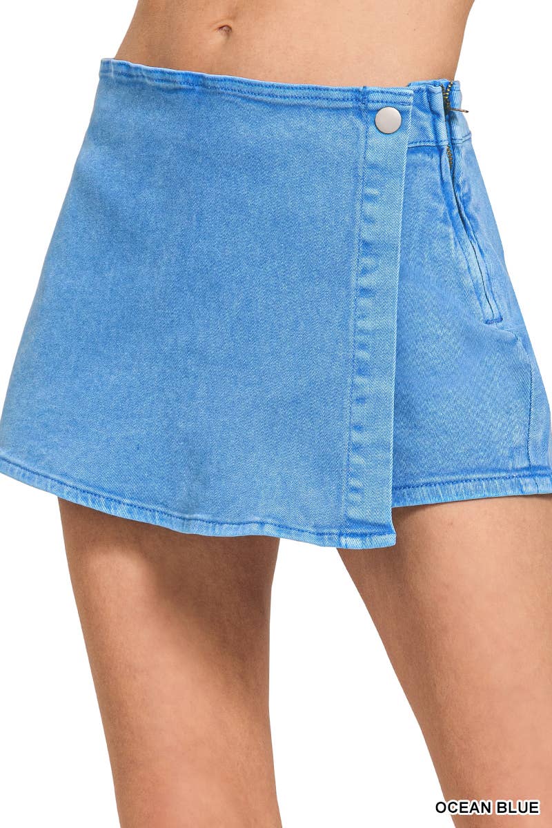 42POPS - Vente Jupe-short – femme - Jupe-culotte en denim à boutons-pression3