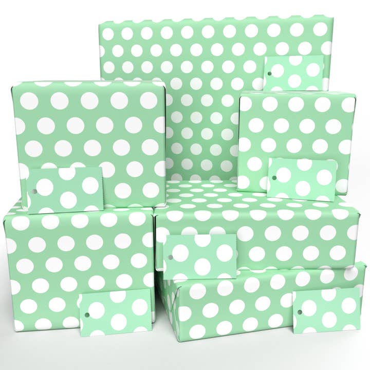 Polka Dot Green Wrapping Paper • ECO Friendly • UK Made for wholesale by Re-wrapped
