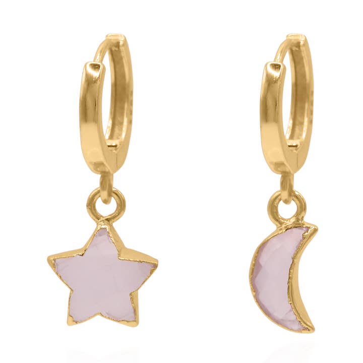 Breloques Joni Rose en forme d'étoile et de lune en quartz | Plaqué or 18 carats pour la vente par LUNA CHARLES EMRA LTD