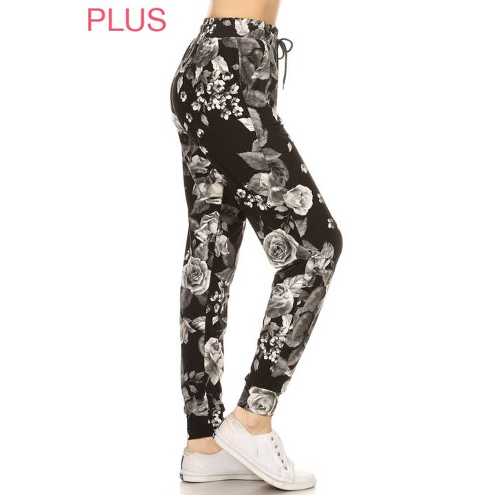 Plus Size Buttery Soft Print Joggers with Drawstring for wholesale by Leggings Depot