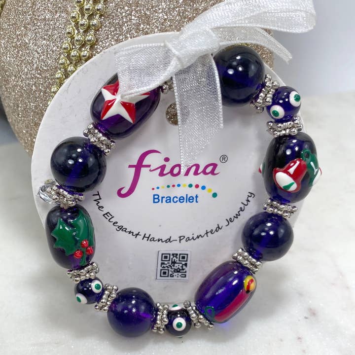 Fiona Accessories - Vente Bracelet de perles - Bracelets extensibles en verre peint de Noël, 36 pièces5