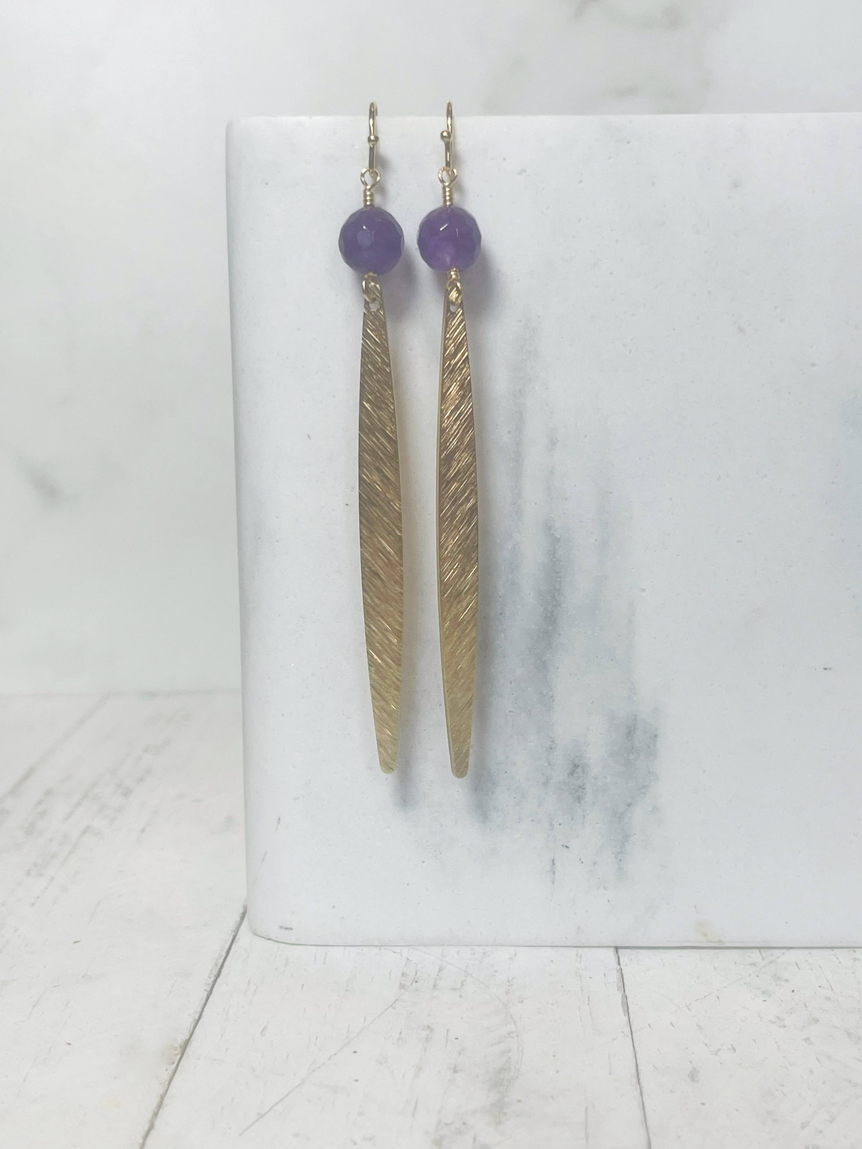 Rage Gems & Jewelry - Wholesale Dangle Earrings - Purple Quartz & Gold Textured Stick Earrings1