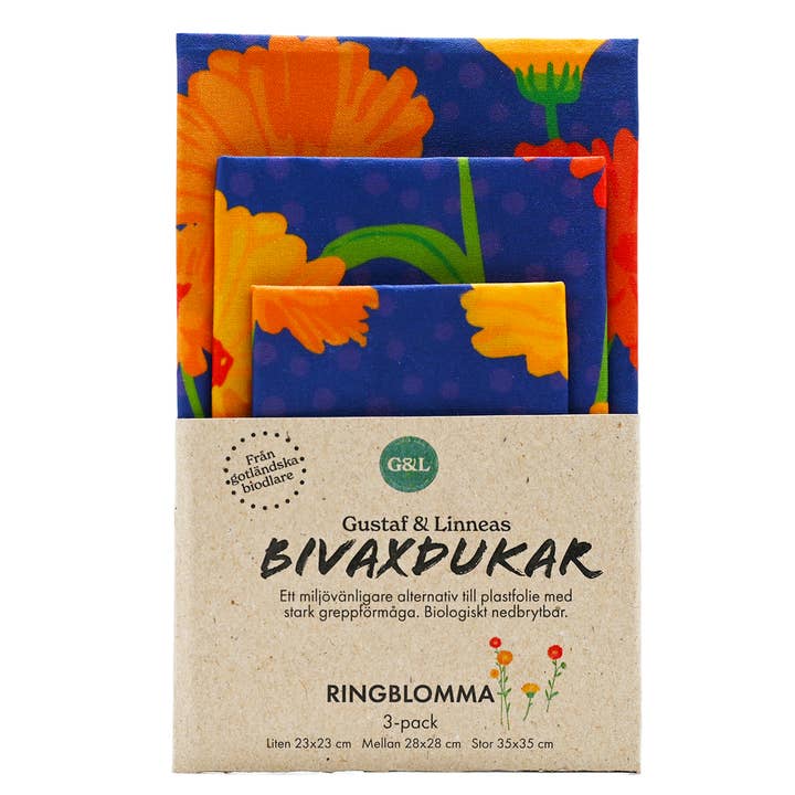 Beeswax Wrap Marigold three-pack for wholesale by Gustaf och Linnea