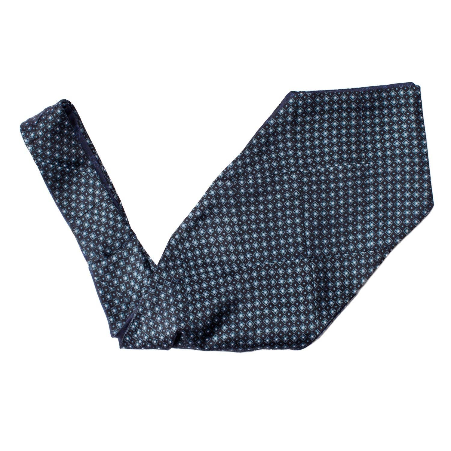 Graffeo Cravatte – wholesale Necktie – Men’s – Ascot Night Blue Vintage Silk Print Patchwork Blue White Pattern AP1132