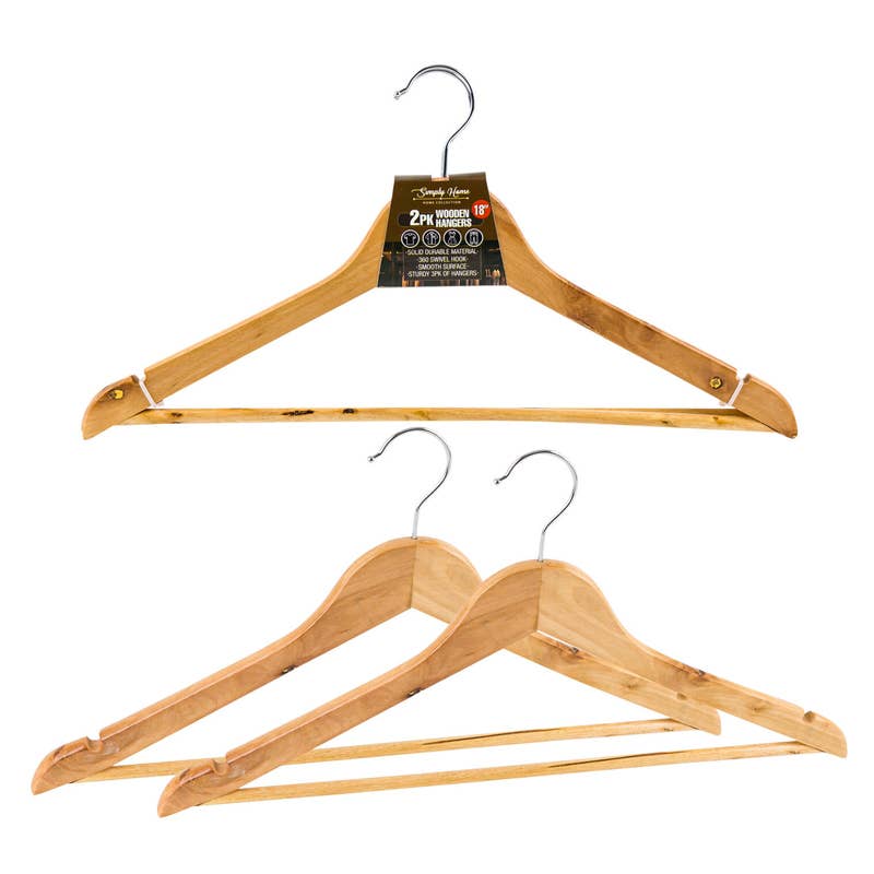 Deluxe Import Trading - Wholesale Clothes Hangers - Wooden Hangers - 18'' - 2 Pack - 360 Swivel Hook0