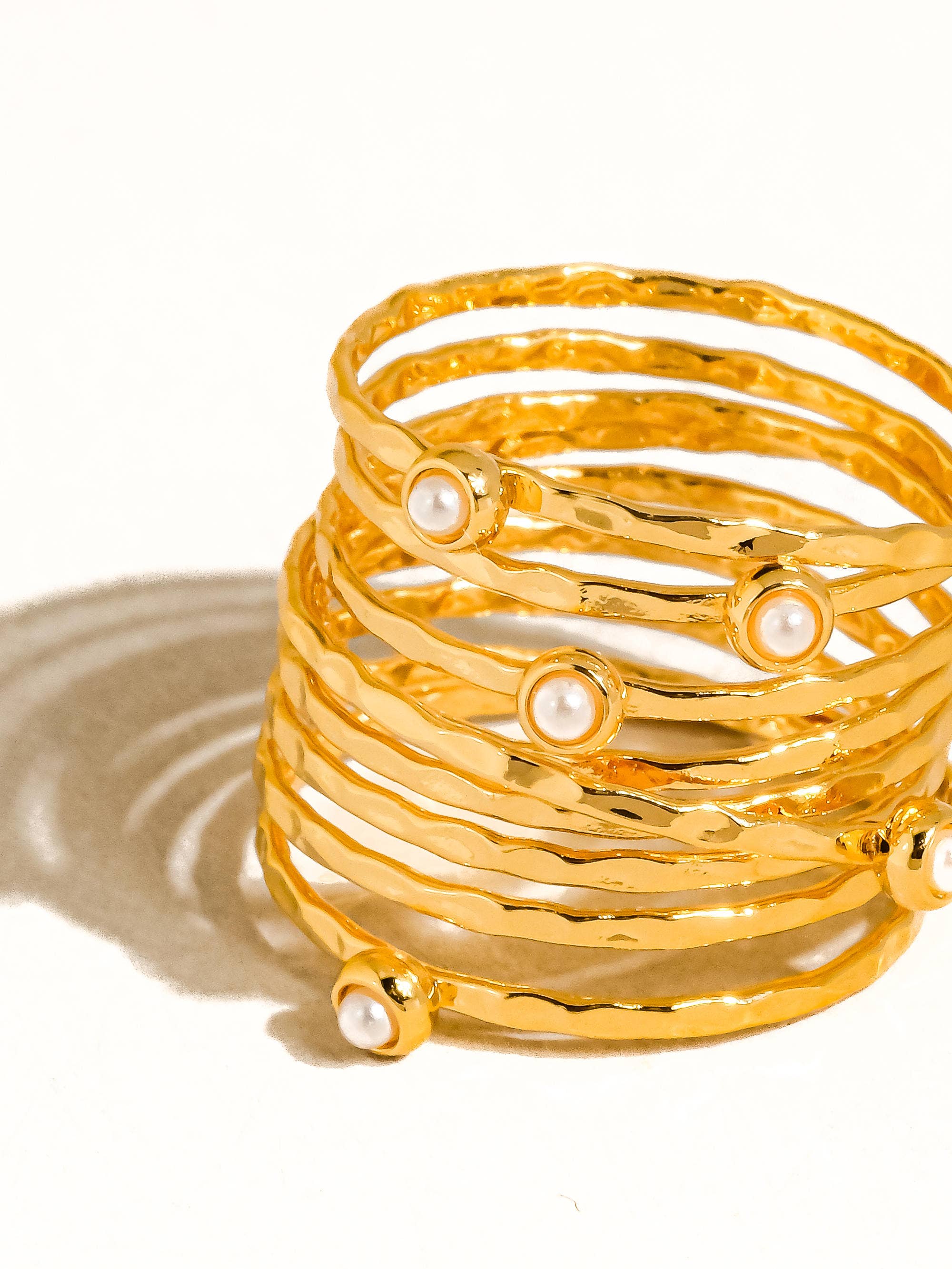 18K Gold Vintage Multi-Band Pearl/CZ Ring for wholesale on Faire2