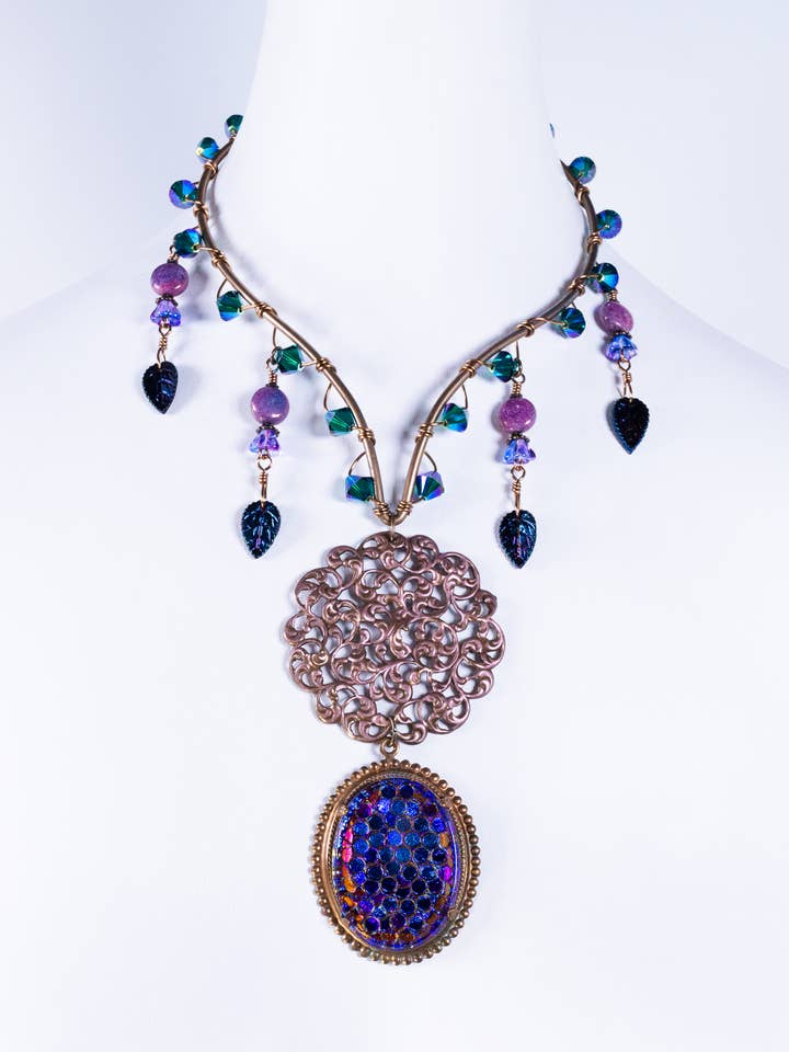 Smykker, Håndlavet Halskæde-Ruby Blues-Filigree-OOAK-USA for engroshandel hos A Silk Purse