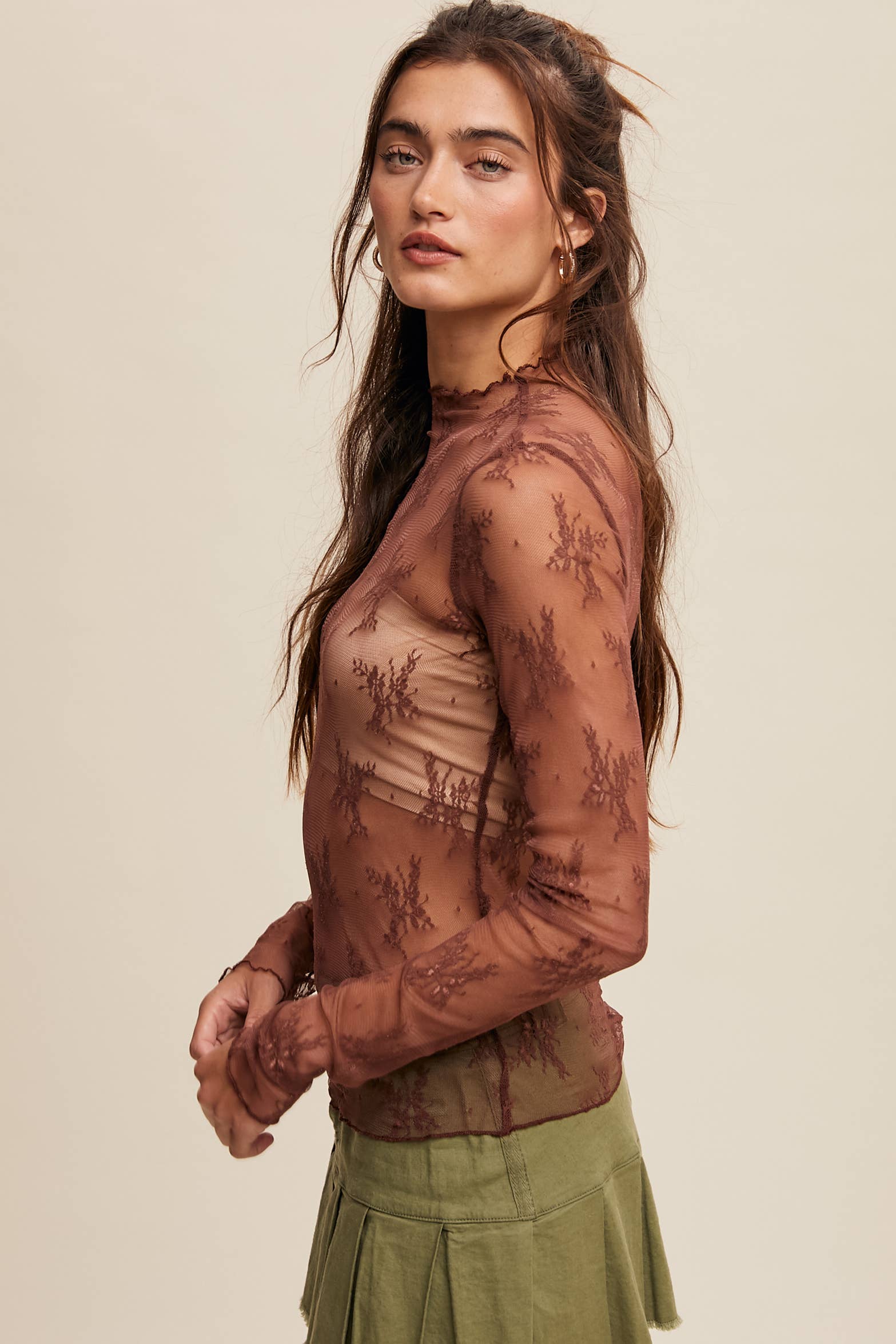 Listicle - Wholesale Blouse - Women's - Sheer Lace Long-Sleeve Top33