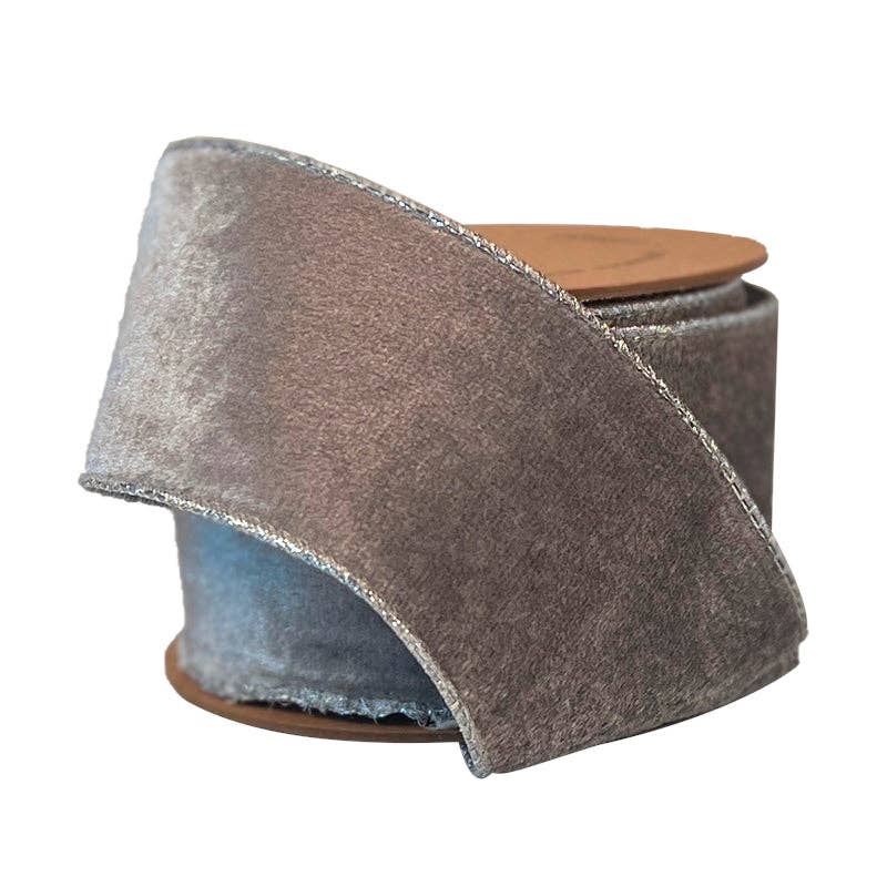 LA Ribbons Wholesale - Wholesale Ribbon - Gift Wrapping - 2 1/2" Velvet Wired Ribbon | Silver/Silver | 10 Yard Roll0