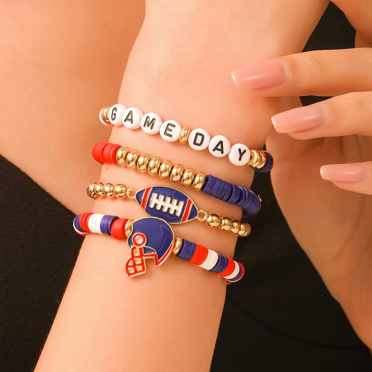 ACCITY - Wholesale Jewelry Set - FOOTBALL HANDMADE SOFT CLAY LETTER BRACELET SET_CWMM35343