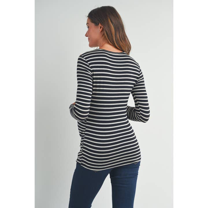 Hello Miz – wholesale Top – Maternity – Striped Long Sleeve Maternity Knit Top