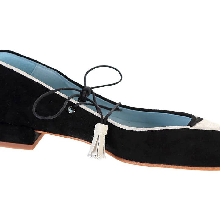 Anana zwarte ballerina met hak en strik voor wholesale door Deflores y Floreros SLU