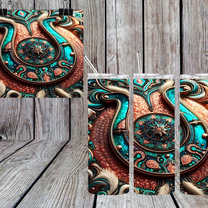 LEATHER TURQUOISE TUMBLER for wholesale by Bull Riders Mama & Co. Tumblers