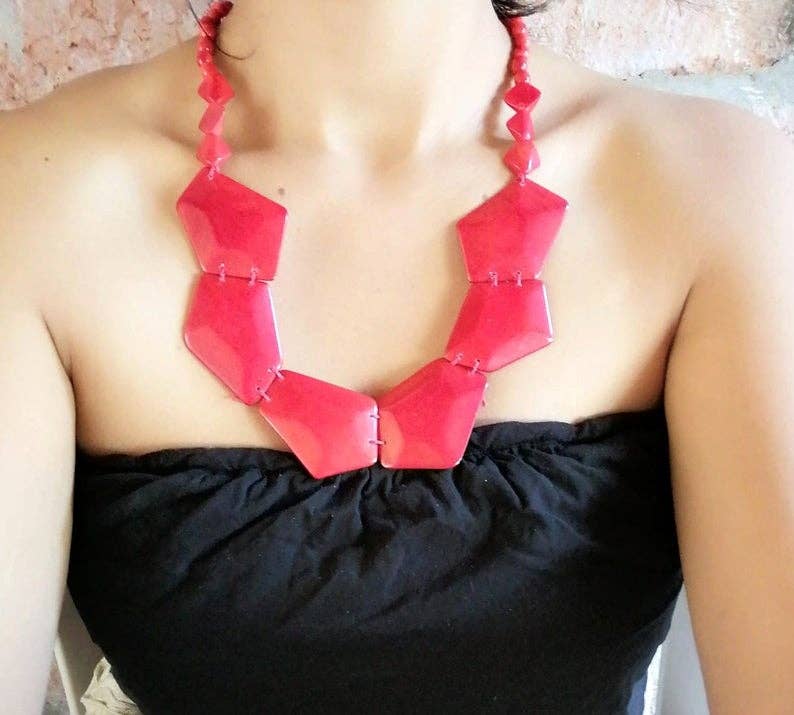 Organic jewelry by Allie - Wholesale Jewelry Set - Pentagons tagua nut diamonds geometric necklace 2pc set7