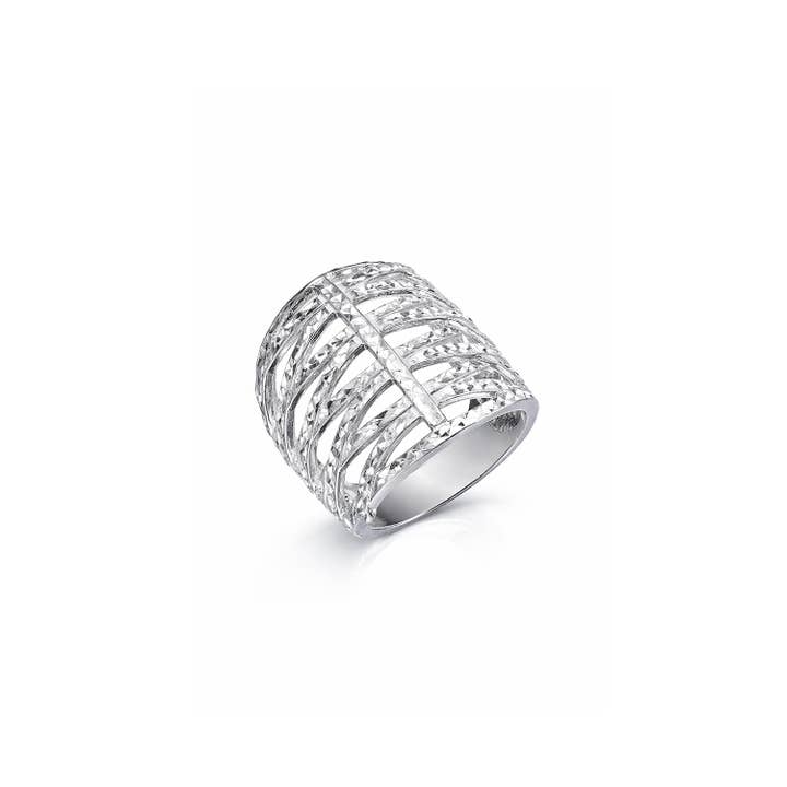 Silver Diamond Cut Crossover Ring for wholesale by Gold & Honey