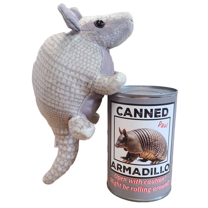 Canned Gifts - Vente Peluche – enfant et bébé - Tatou en conserve | Peluche en peluche avec blagues drôles sur la canette