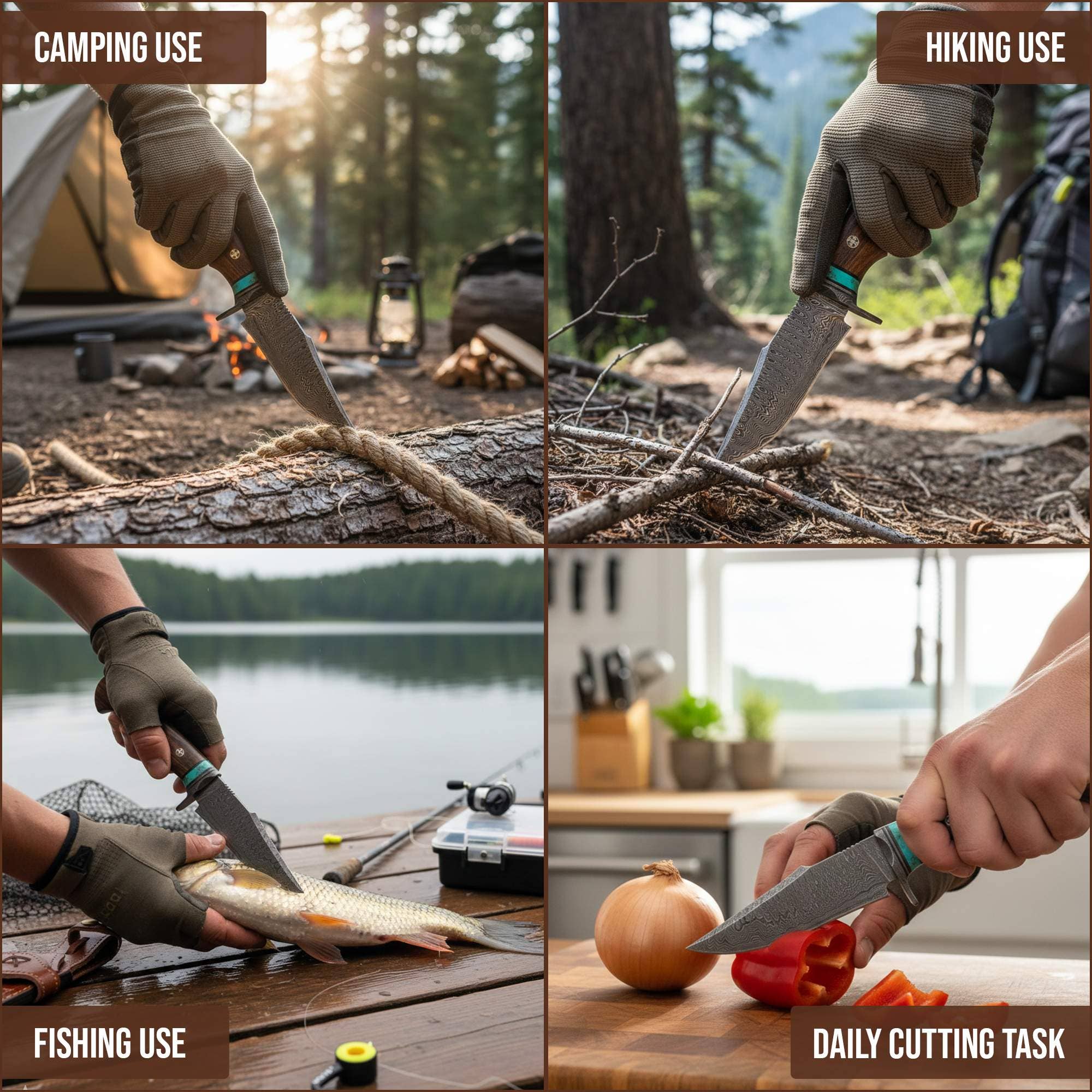 FH KNIVES - Wholesale Pocket Knife/Holder - 10' Handmade damascus steel knife with leather sheath5