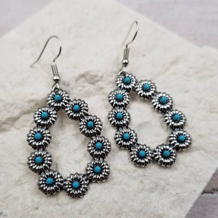 Vintage Turquoise Daisy Drop Earrings for wholesale by Treasure Wholesale