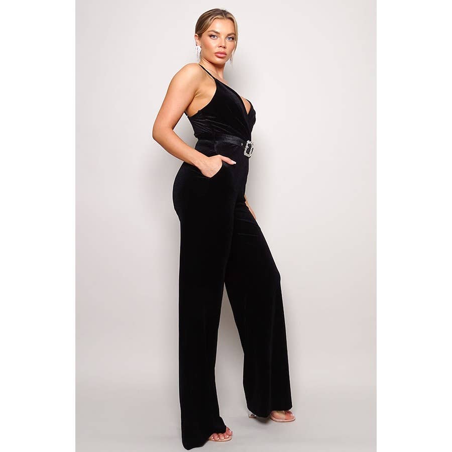 CEFIAN FASHION - Wholesale Jumpsuit - Women's - SAMBA RHINESTONE BELT VELVET JUMPSUIT2
