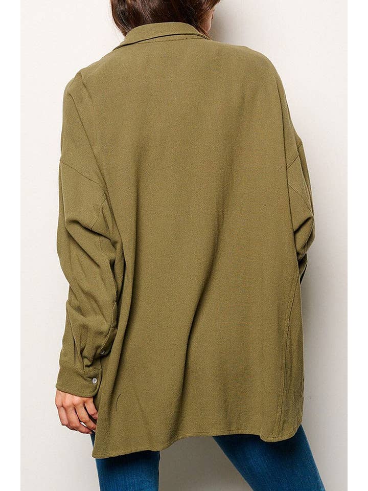 ROUSSEAU - Wholesale Button Down Shirt - Women's - BUTTON UP FRONT POCKETS OVERSIZED SHIRT11