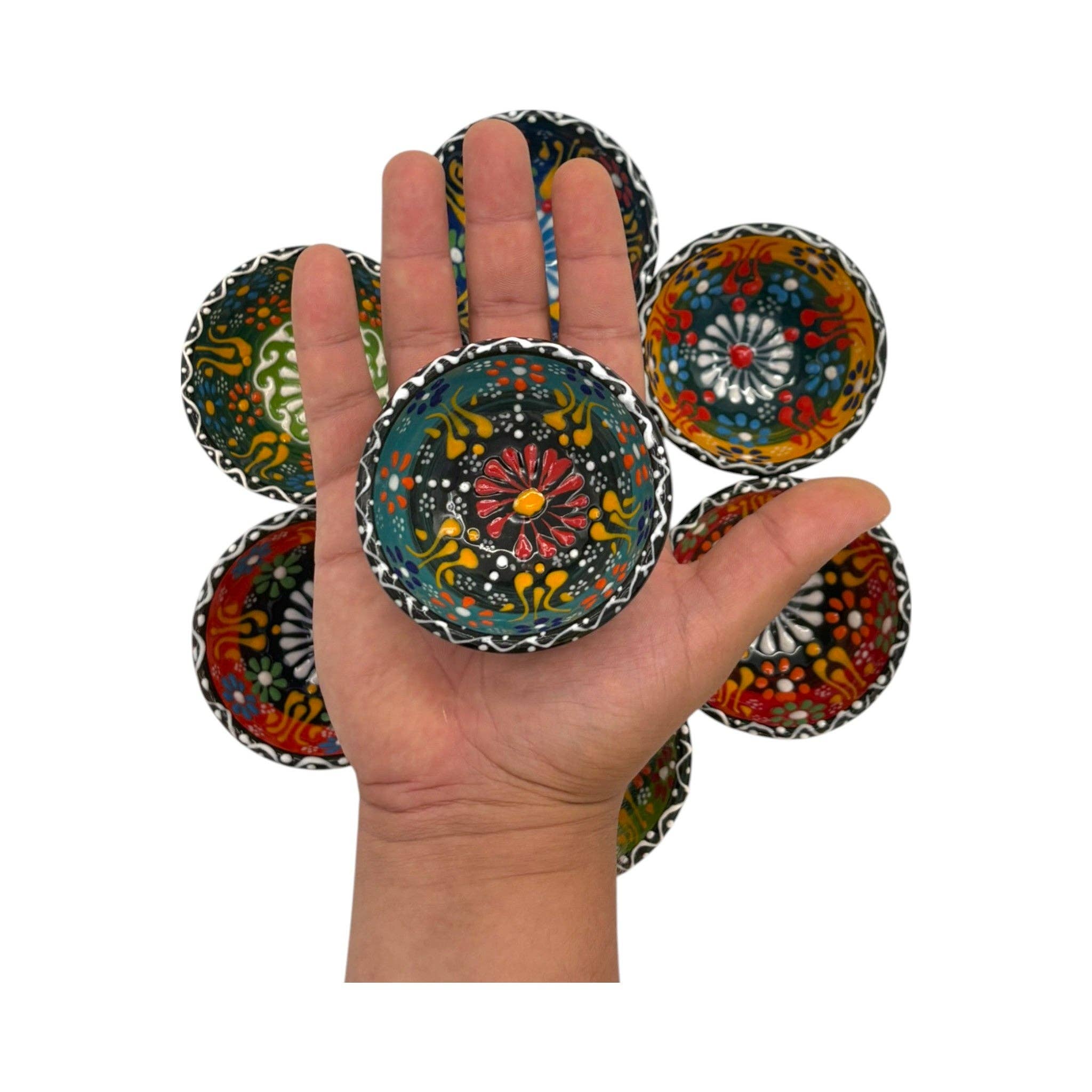 cotonIQ - Venta al por mayor Bandejas/platos/boles decorativos - Cuenco de cerámica pintado a mano con flores verdes - 8 cm4