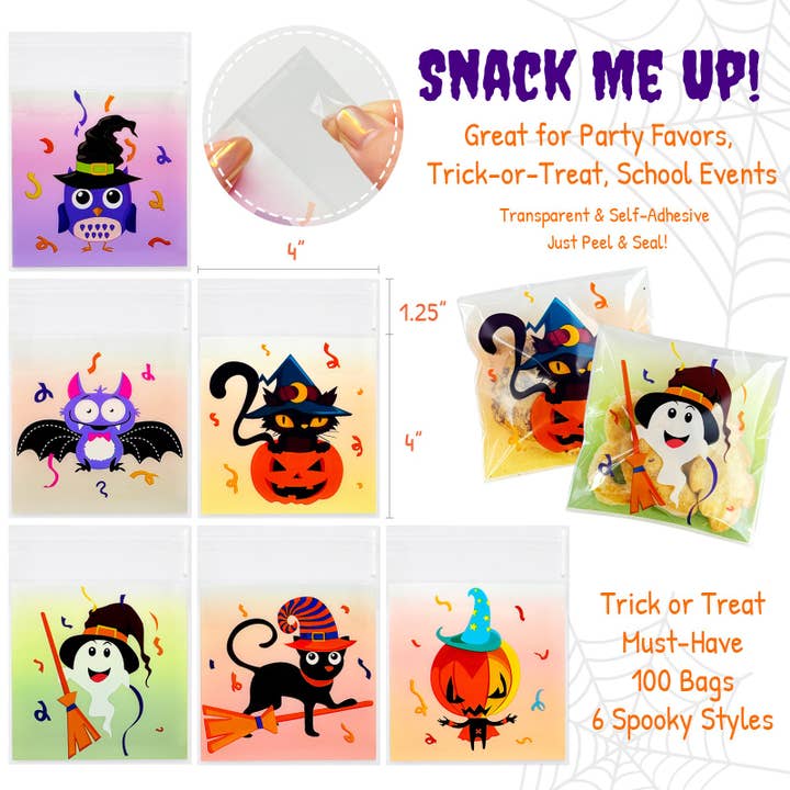 Wrapables.com - Wholesale Party Favor Bag/Box - Wrapables Transparent Self-Adhesive 4" x 4" Candy and Cookie Bags for Party Favors, Trick or Treating (100pcs), Halloween1