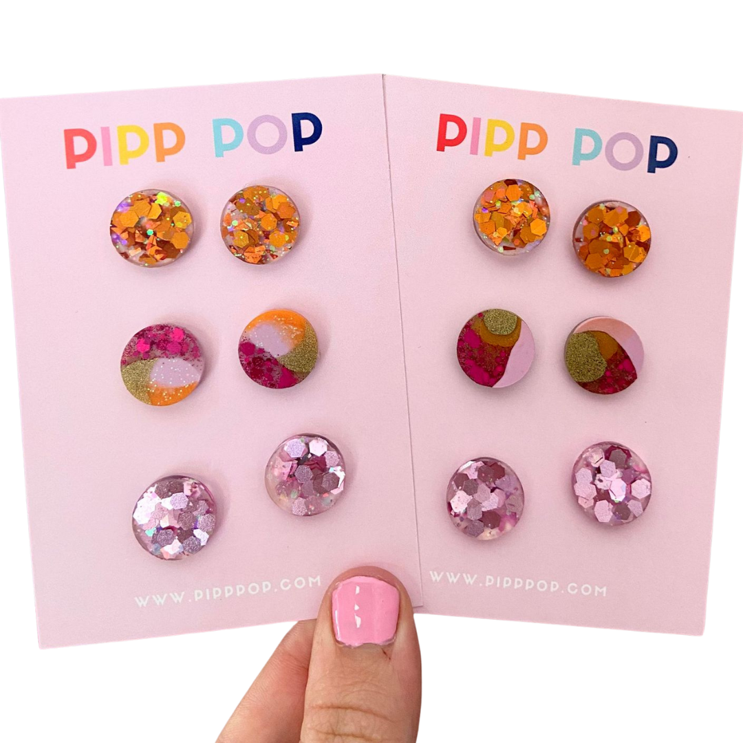 Pipp Pop – wholesale Stud/post earrings – Glitter Stud Pack0