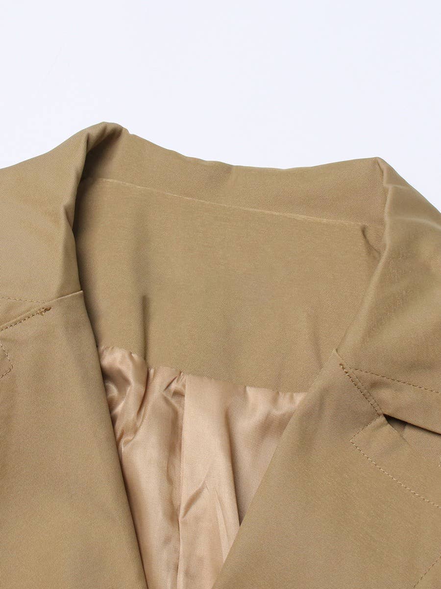 Khaki CT020 Women's Shoulder Ruffle Commuter Knee Length Coat for wholesale on Faire13
