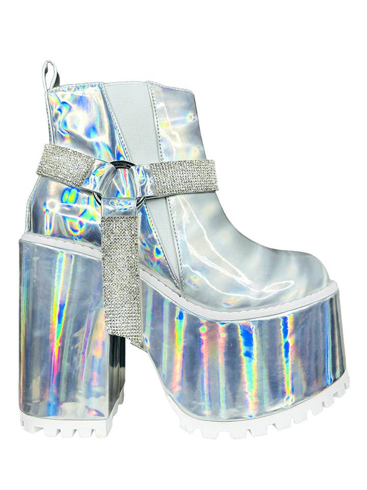 YRU Shoes - Wholesale Booties - Women's - GEMMA 2 - SILVER HOLOGRAM