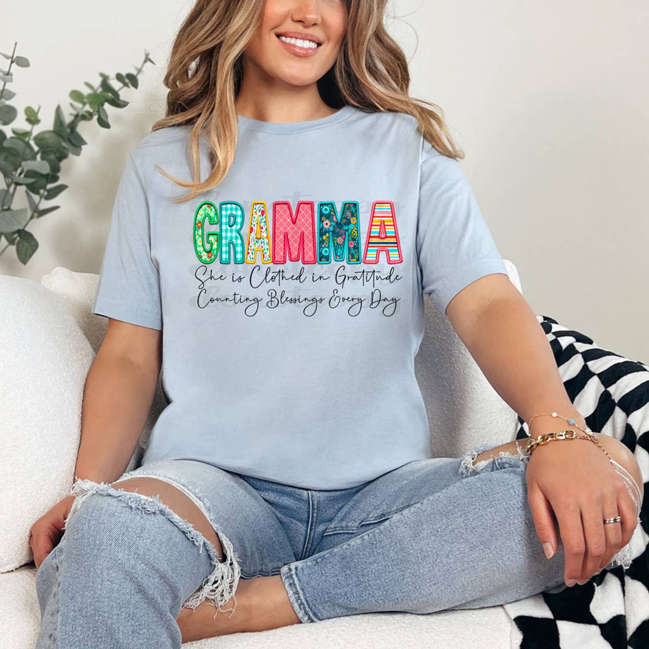 Trendy Transfers - Wholesale Sublimation Transfer - Gramma She Is Clothed In Gratitude Counting Blessings Every Day DTF Heat Transfer