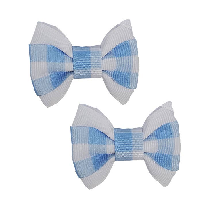 Pince pour chien vichy bleu - 2 par carte pour la vente par Barker's Bowtique