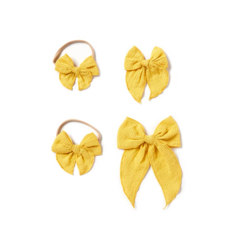 Seersucker Check Claire Bow, Yellow for wholesale by Little Poppy Co