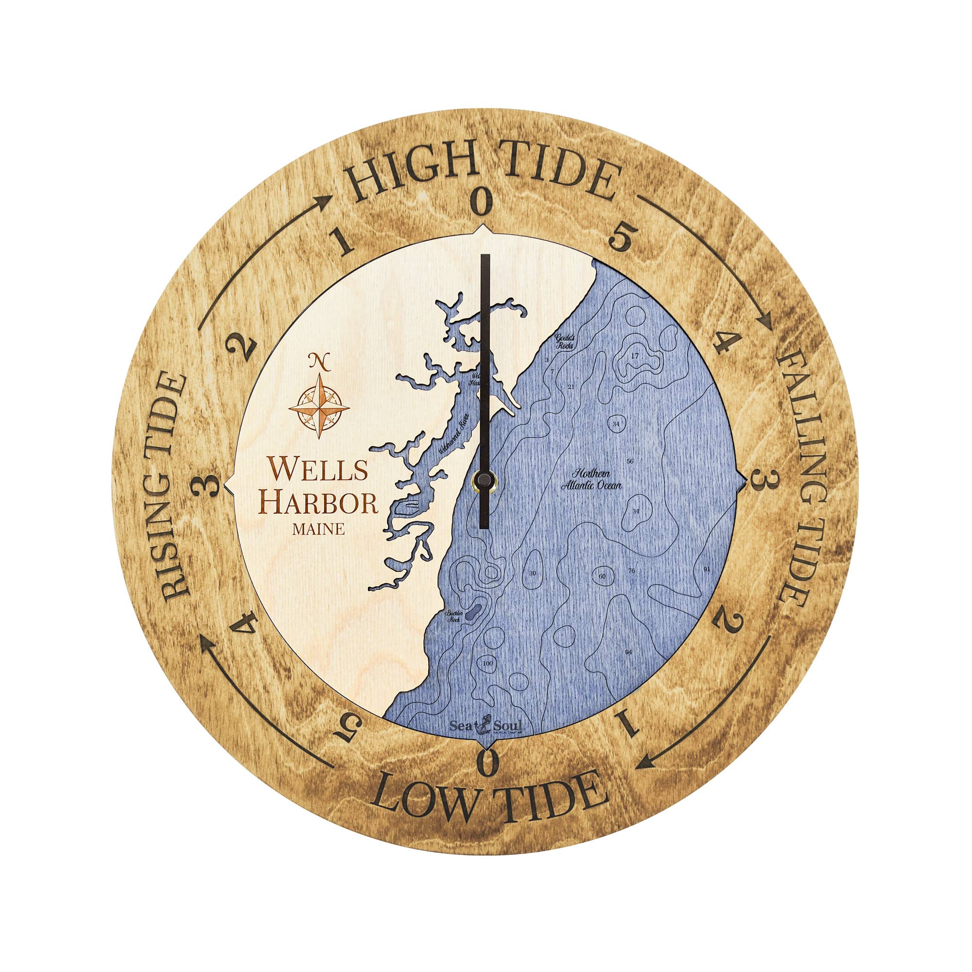 Sea & Soul Nautical Chart Art - Vente Horloges murales - Carte de profondeur d'eau de la côte du Maine136