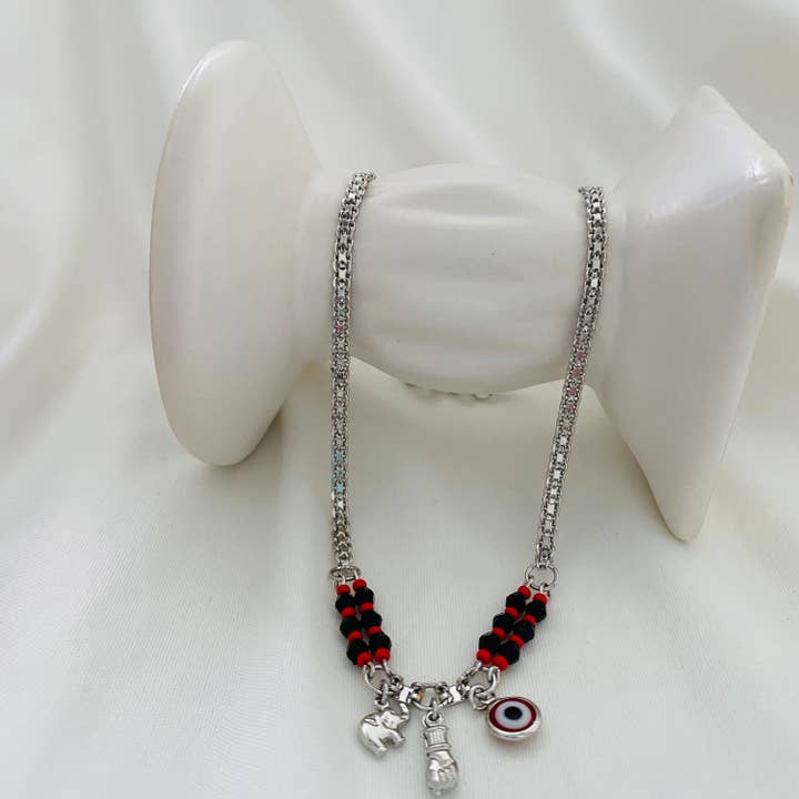 Silver Azabache Choker Necklace, Evil Eye Charm Necklace, Figa Hand for wholesale on Faire