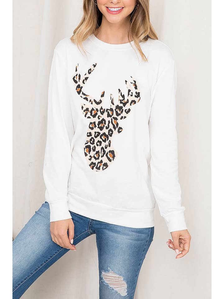 ROUSSEAU - Wholesale Blouse - Women's - LEOPARD MOOSE PRINT LONG SLEEVE TOP1