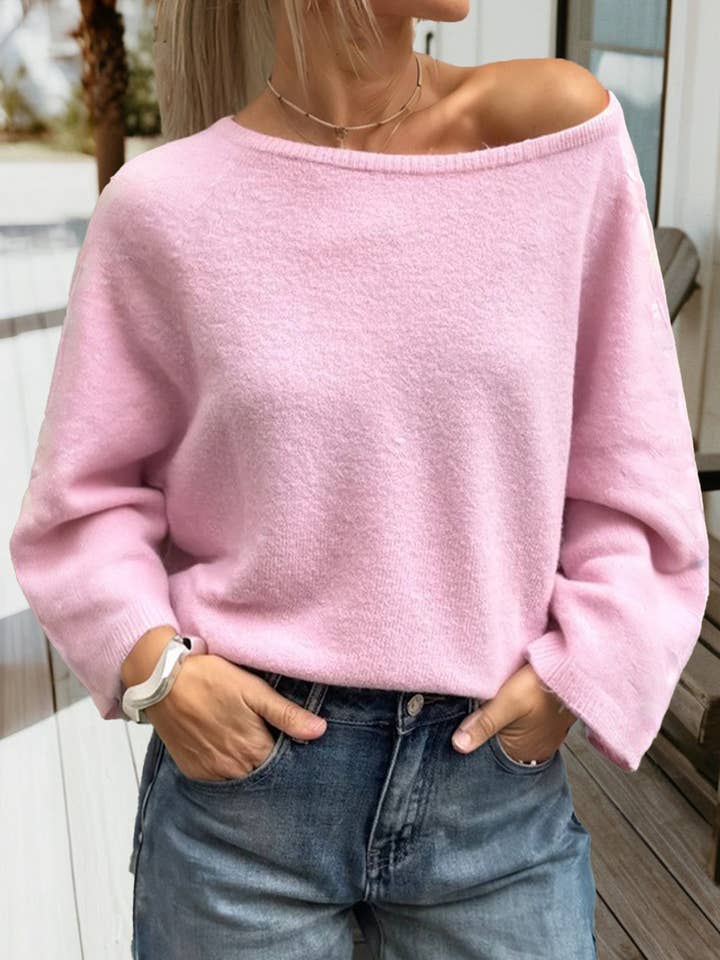 Solid Color Knit Loose Bracelet Sleeve Dolman Sweater (S-XL) for wholesale by 66DISCO