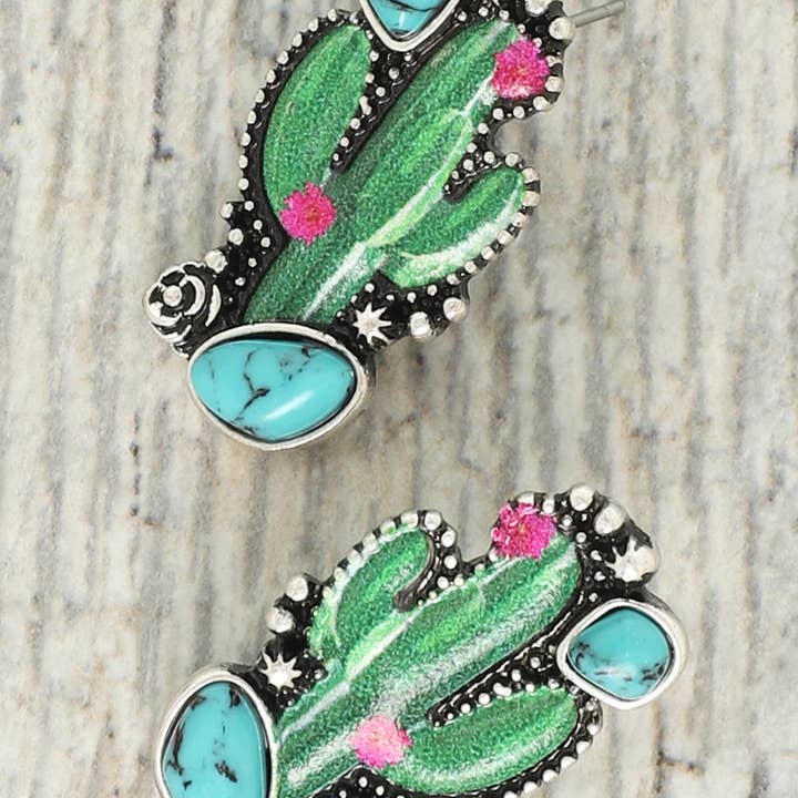 SP Sophia Collection - Wholesale Stud/Post Earrings - Western Turquoise Cactus Post Earrings