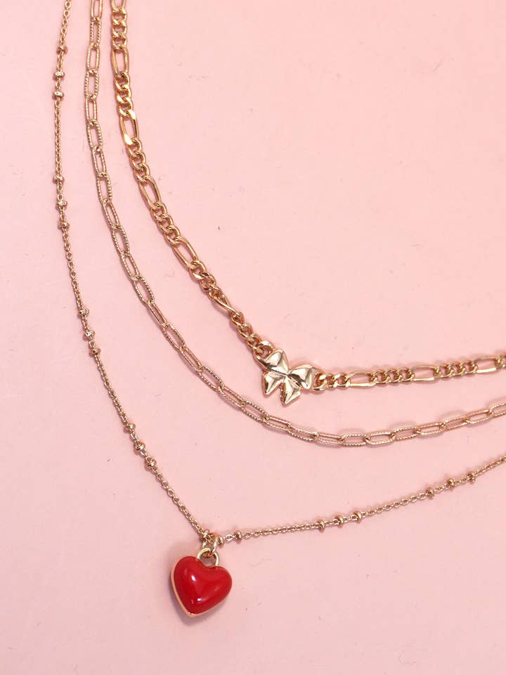 MULTI LAYER BUTTERFLY HEART CHARM DROP NECKLACE | 80N1226 for wholesale by JOSSLYN by wall to wall