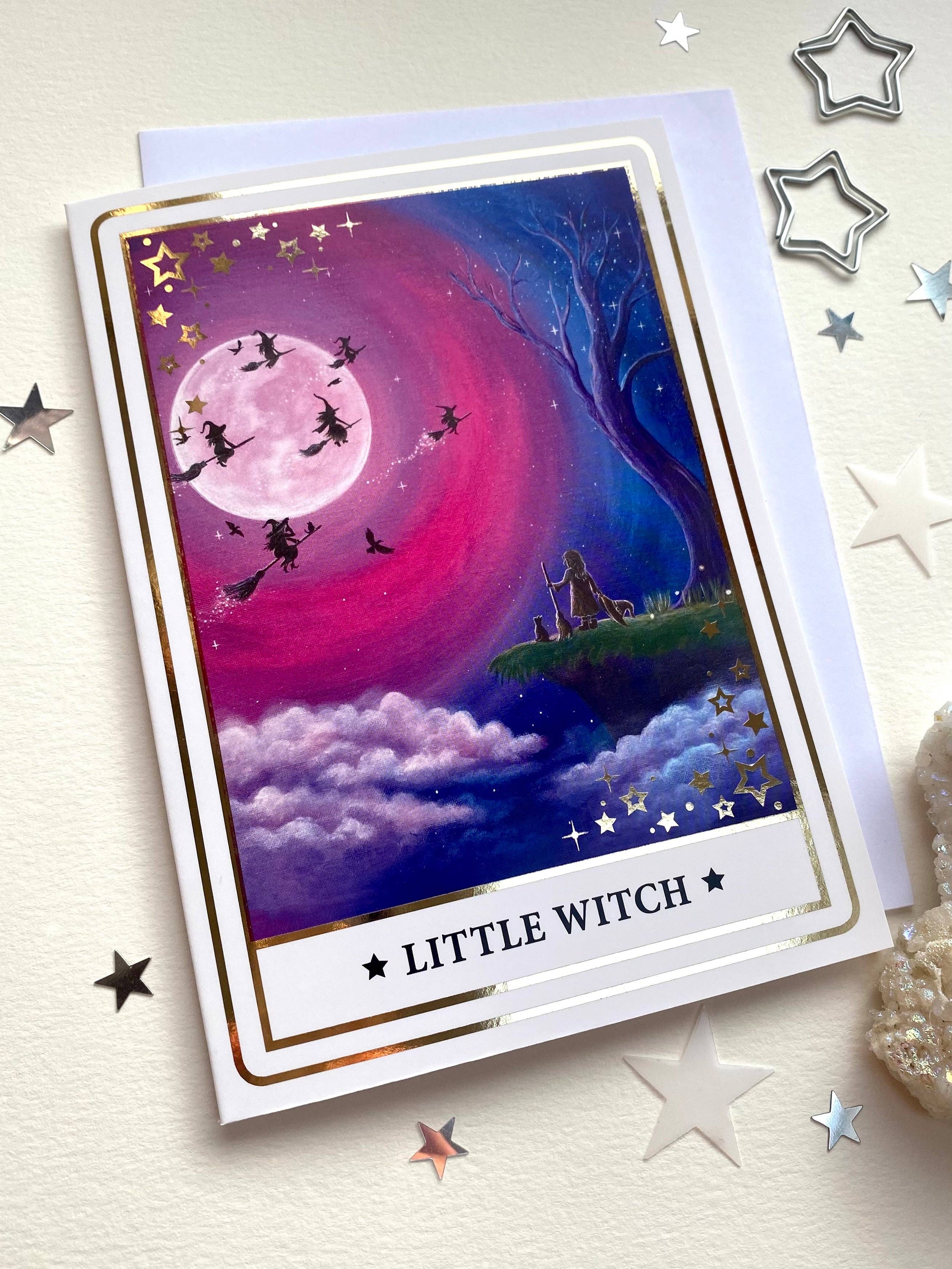 Dream Capture Artwork – wholesale Everyday greeting card – Little Witch Gold Foil Message Card0