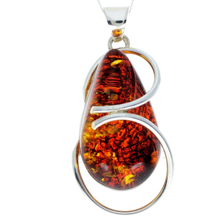 Pendentif unique exclusif en argent sterling 925 et ambre vert véritable de la Baltique - PD2322 pour la vente par SilverAmber Jewellery