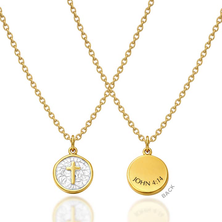 Collana in smalto bianco Giovanni 4:14 per la vendita all'ingrosso da parte di AMADI Jewelry