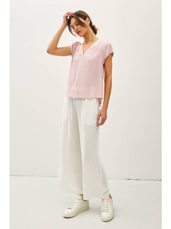 Be Cool - Wholesale Blouse - Women's - FLOWY CAP SLEEVE V-NECK TOP